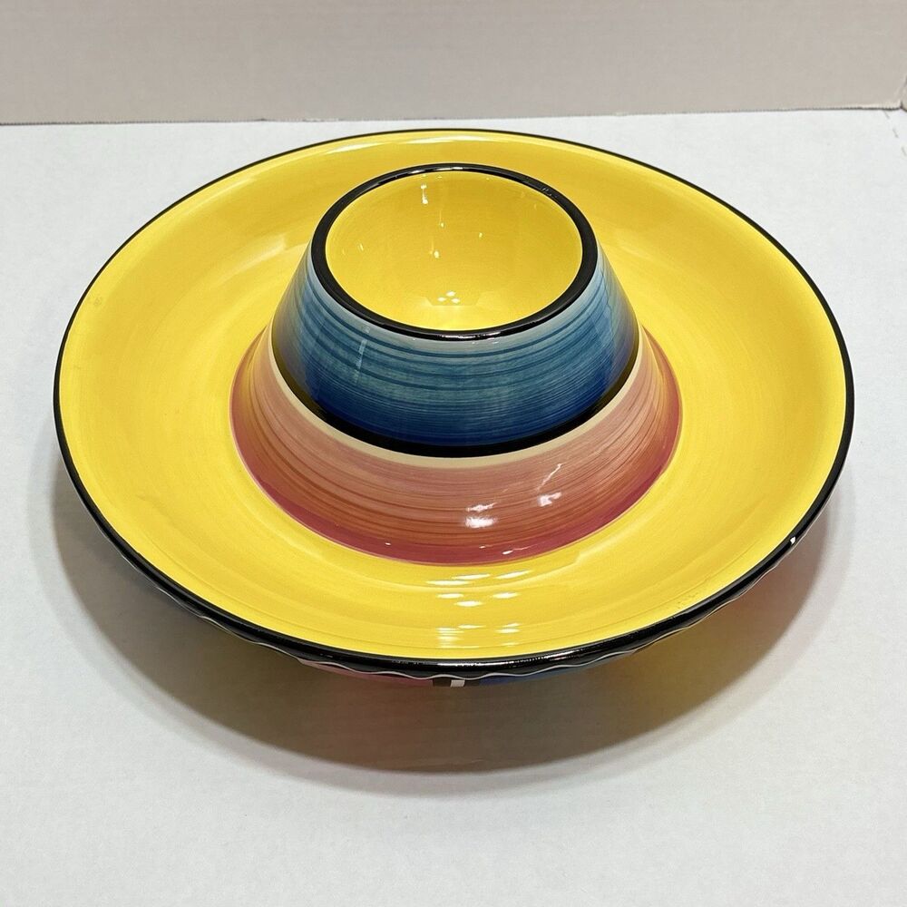 Certified International Nancy Green Colorful Stripe 13" Chip-N-Dip Platter